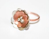 Mixed Metal Copper and Sterling Silver Spring Flower Ring Size 7