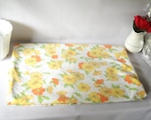 Vintage Bed Sheet Orange Flowered Full Size Sheet Floral Garden Retro