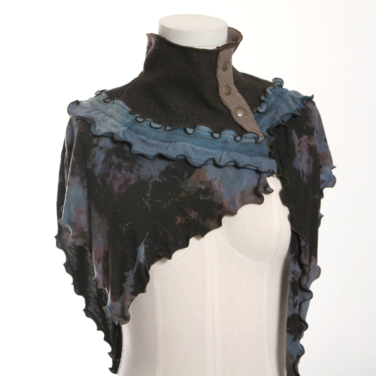 Dark Chocolate Brown Wool Neck Blue Nebula Art Print Mini Capelet