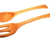 Handcrafted Wood Salad Fork and Spoon Set Cherry Wood