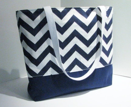 the Tote . Standard size . Chevron beach bag . Navy Blue and White . chevron tote . Single-Size . great bridesmaid gifts