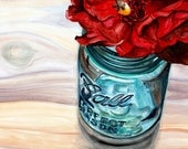 Ball Jar with Poppy - ORIGINAL watercolor by Redstreake