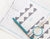 Printable Calendar and Matching Gift Tags ( PDF Blank Inside Booklet) - Grey and Blue Triangles