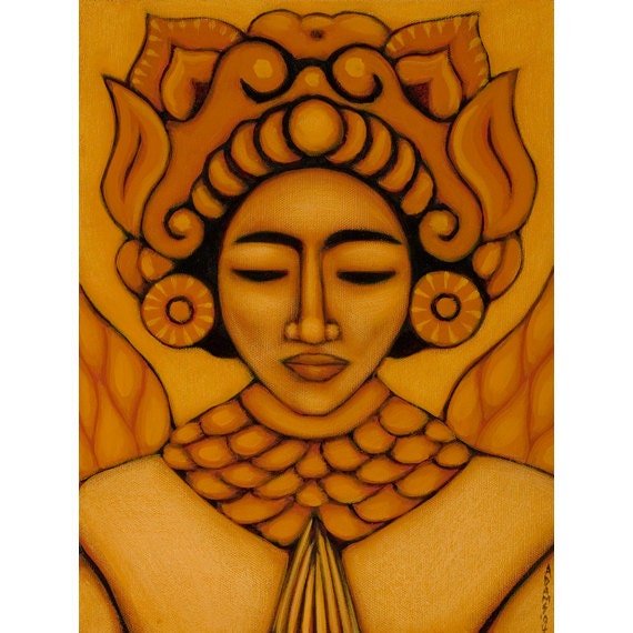 Golden Aztec Angel Goddess Folk Art Print of Original Painting By Tamara Adams