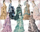 NEW - Beautiful gowns 10 vintage ladies ATC ACEO scrap collage sheet paper doll png files
