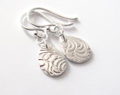Eco Friendly Fine Silver Earrings, Teardrop Dangles, Feather Swirl, Sterling Silver French Hooks