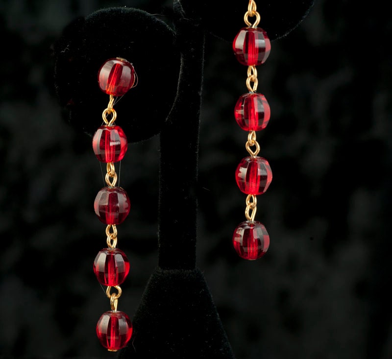 Red Crystal Vintage Bib Necklace and Earrings