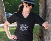 Embroidered Black V-Neck Tee - Meh