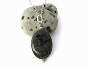 Stone Necklace Dark Green Gemstone Pendant Wire Wrapped Jewelry by Hendywood