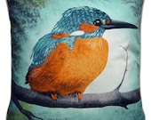 Cushion cover for throw pillow with bird - KingFisher - 16x16 inch 40x40cm DELUXE edition