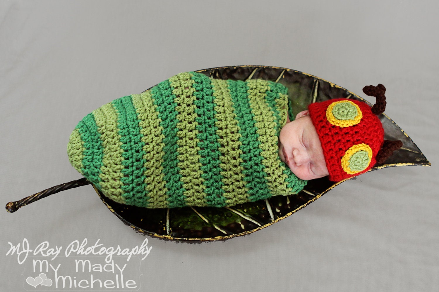 Hungry Caterpillar Newborn Halloween Costume or Infant Photoraphy Prop Green and Red Bug - mymadymichelle
