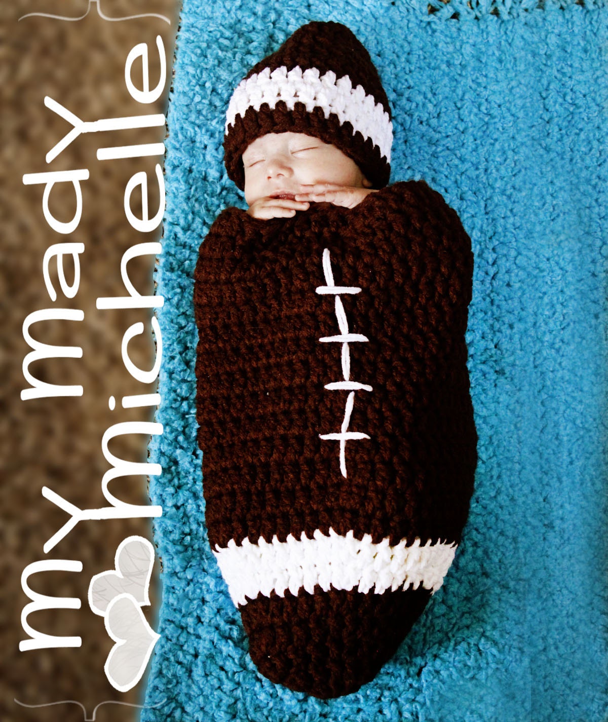 Infant Crochet Football Cocoon Foot Ball Hat great for Halloween costume, photo prop or gift for Photography