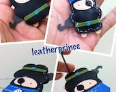 Hez the Pirate Leather Keychain ( Black / Blue )