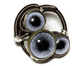 Steampunk Jewelry - RING - Triple BLUE taxidermy glass eye - SIZE 10.5
