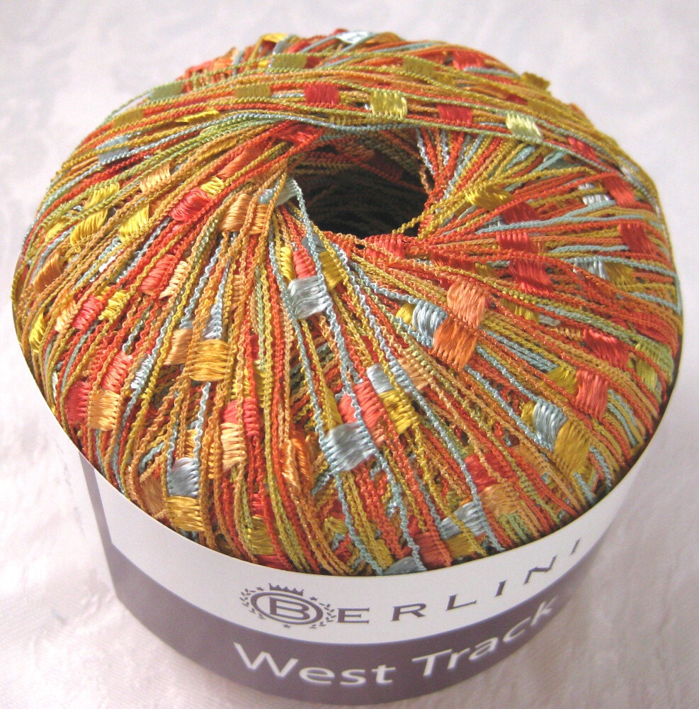 Berlini West Track II Ladder ribbon yarn, trellis yarn, Southern Sunset, tangerine yellow red, necklace yarn,  5