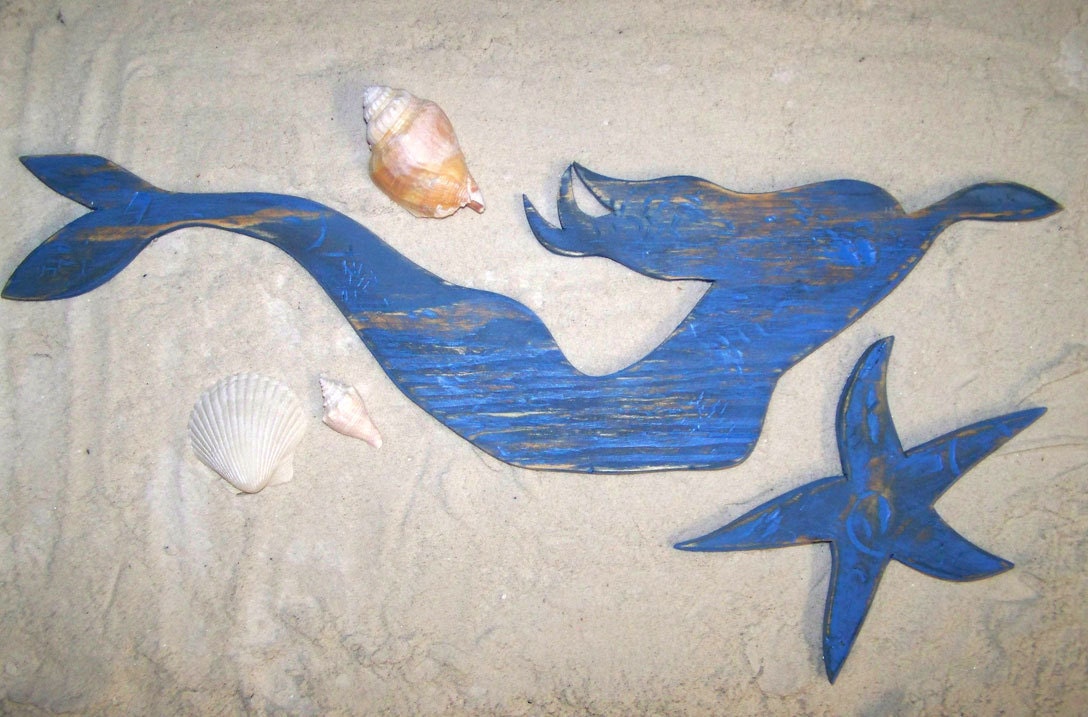 Mermaid and a Sea Star in Distressed Blue