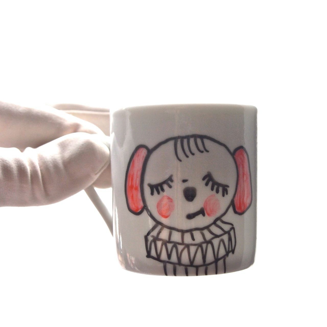 RESERVED FOR ANOUKI Hand painted mini mug hand drawn white porcelain mug Rosie and peaches