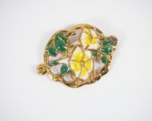 Enamel 30s Moon Flower Brooch Vintage Jewelry