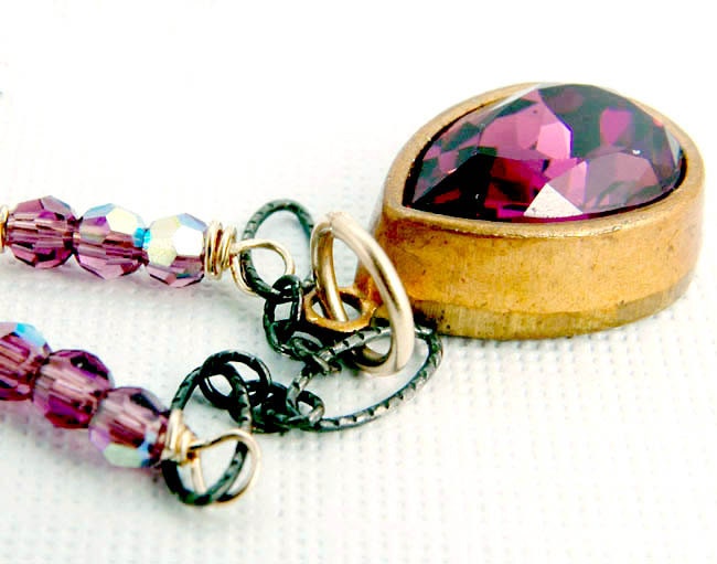 Vintage Monet Necklace Pendant Swarovski Purple Crystal Amethyst Jewelry Gifts for Her Under 50