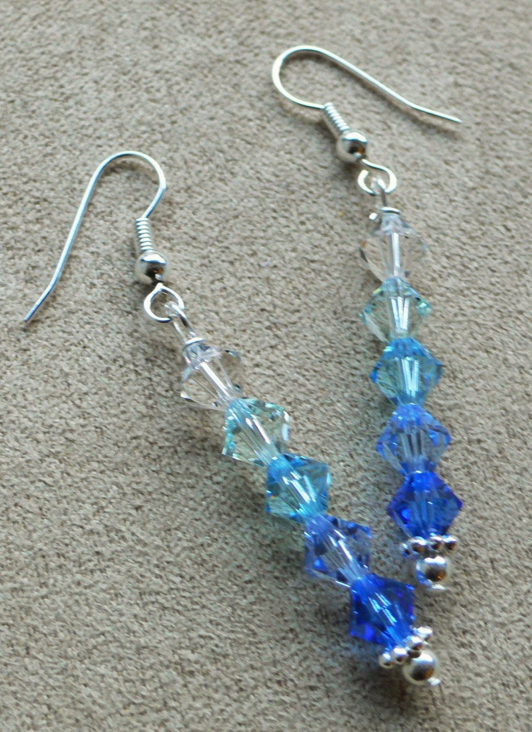 Earrings Dangle Sticks Swarovski Crystal Beads Sterling Silver 925 Ray of Blues (1Pair)