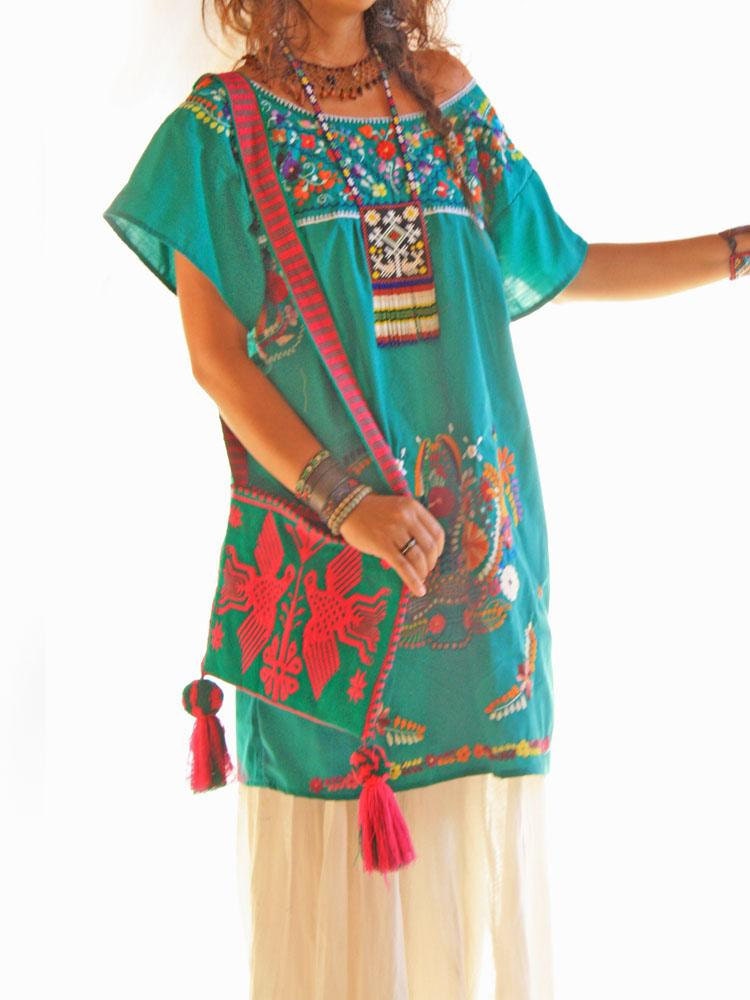 Jade Mexican vintage embroidered bohemian dress