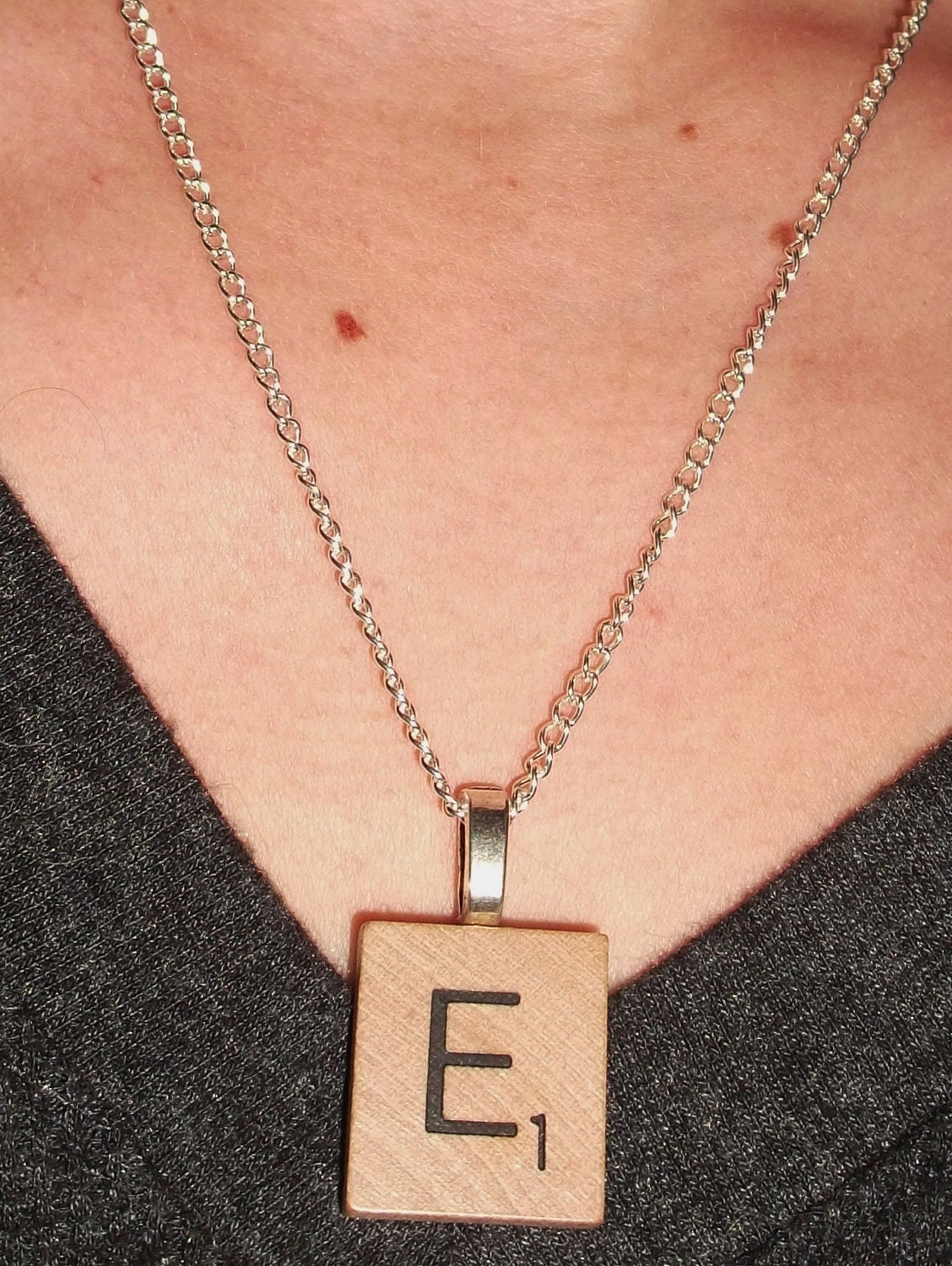 Upcycled Scrabble Tile Necklace E