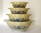 Vintage Homestead Blue Pyrex Cinderella Bowl Complete Set