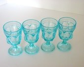 Anchor Hocking Fairfield Vintage Ice Blue Turquoise Goblet Set of Four Glasses