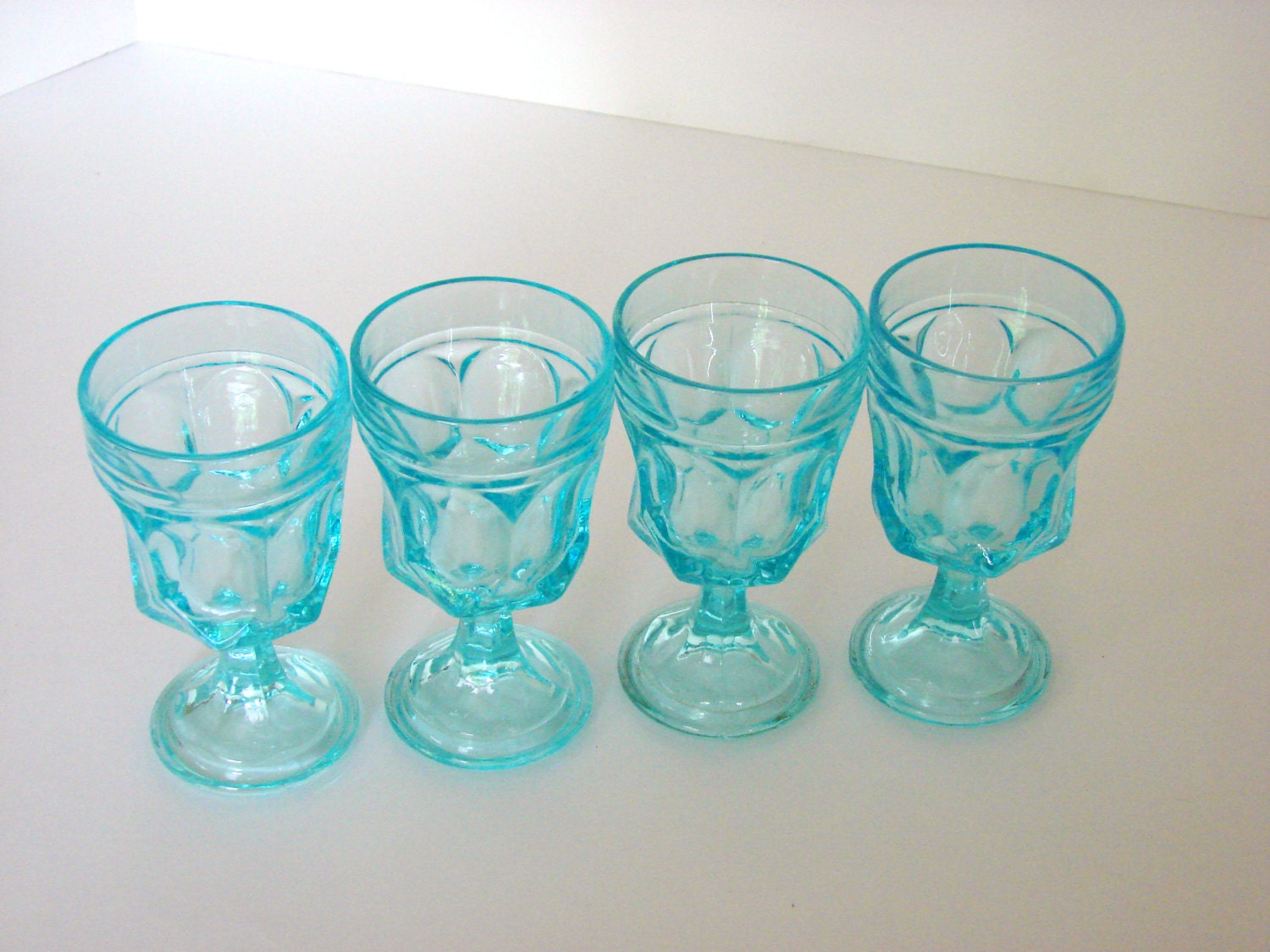 Anchor Hocking Fairfield Vintage Ice Blue Turquoise Goblet Set of Four Glasses