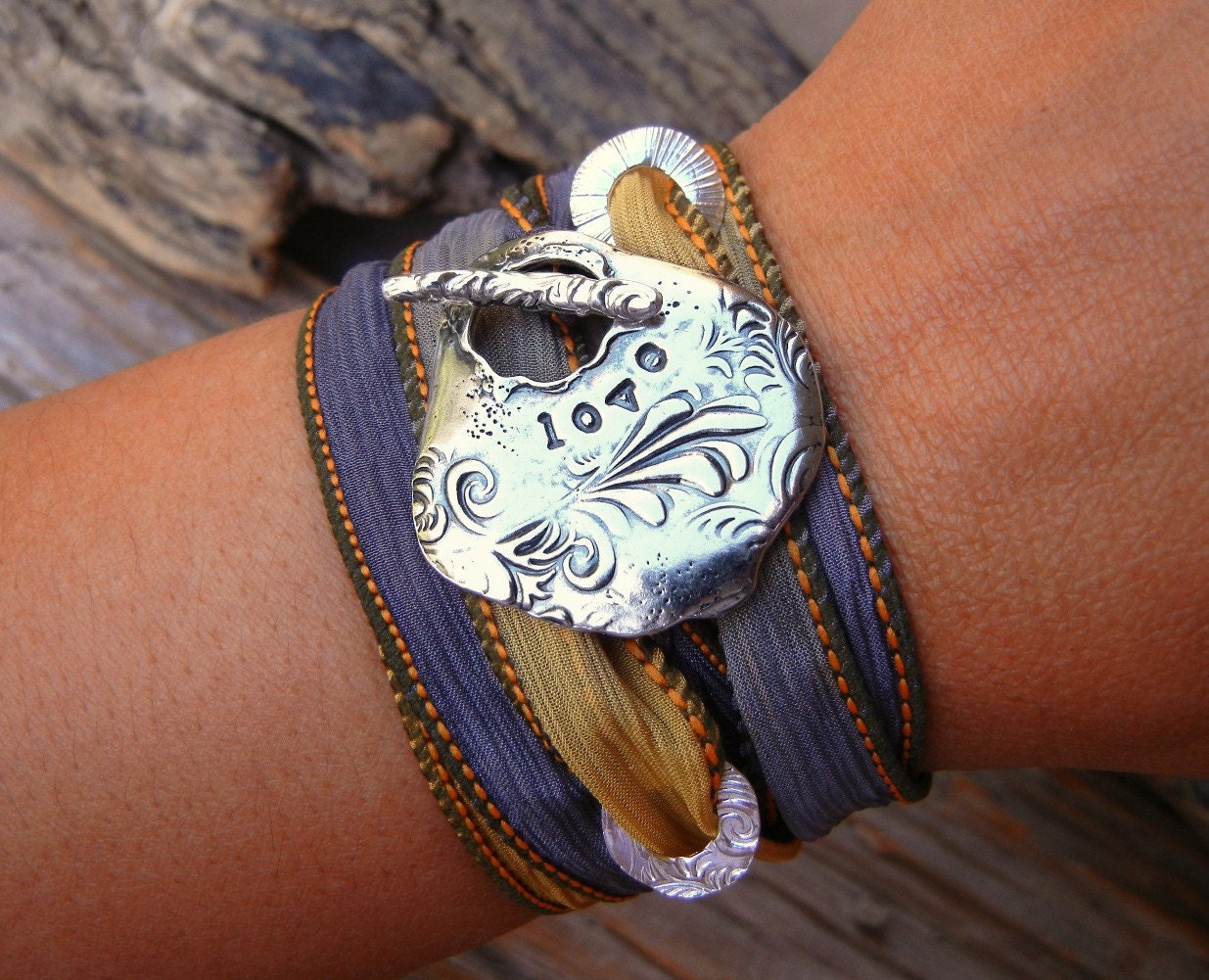 STERLING Silver Silk Ribbon Bracelet, Hand Stamped Love, Adjustable Wrap, Hand Made Teenager Gift for Girls, COOL Unique Gift for Teens