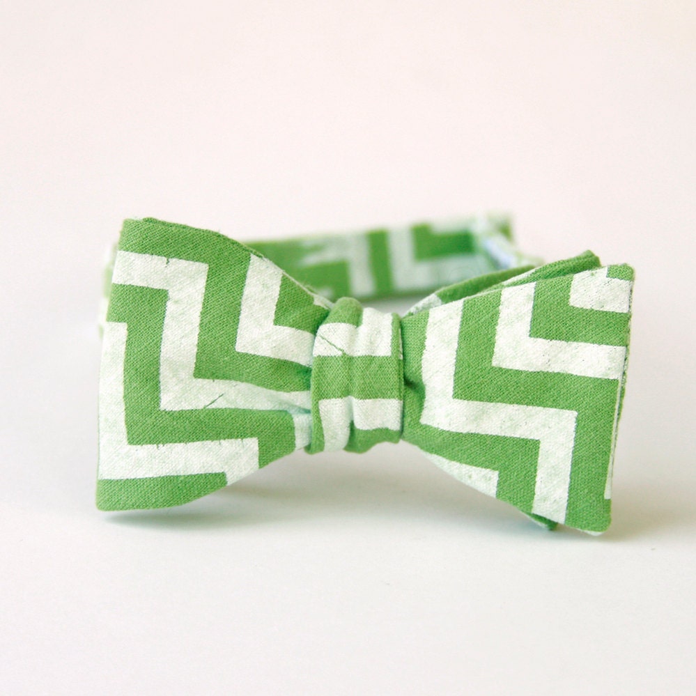 green chevron screen printed bow tie