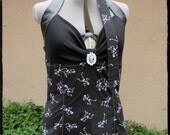 Dia De Los Muertos Black and White Skeleton Retro Halter Top - 2XL - Warning Label Creations