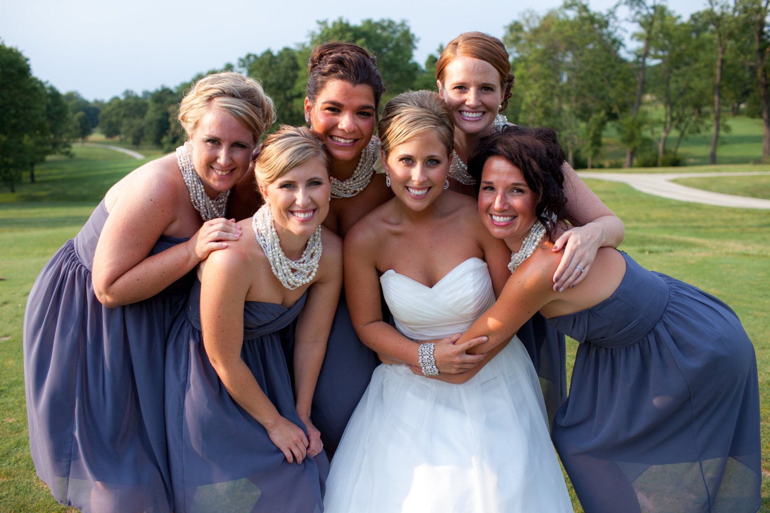 Chunky Layered Ivory Pearl Necklace with Rhinestones brides bridesmaids