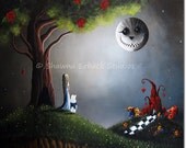 ALICE IN WONDERLAND erback art fantasy fairy tale cheshire cat outsider moon 5x7 Print White Rabbit