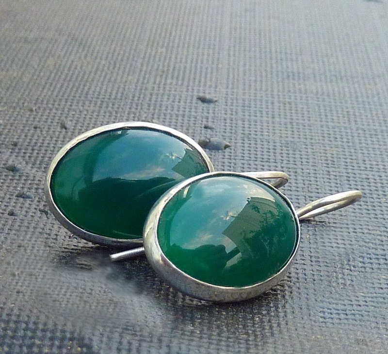 Green Agate dangle earrings, Sterling silver dangle earrings, oval green agate  gemstones earrings