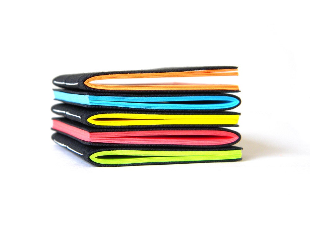 Handmade Jotter Notebook - Choose your Color Pages - Neon Blue, Green, Yellow, Orange, Pink, Rainbow