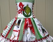 Custom Boutique Christmas Grinch Fabric Pom Pom Dress Girl 3 4 5 6 7 8