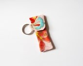 lip balm or usb stick holder keyring. pink vintage kimono fabric