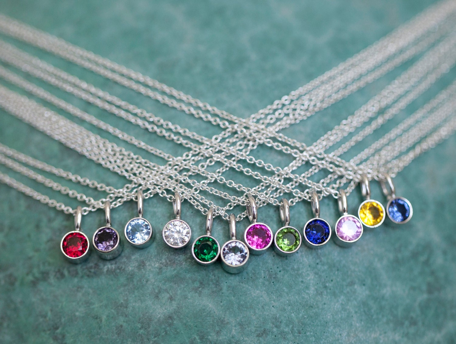 Sterling Tiny Birthstone Necklace