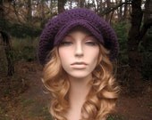 Crochet Hat, Crochet Newsboy Hat, Womens Slouchy Hat, Rasta Hat, Adult Beret, Autumn Fall Fashion Purple