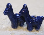2 Dark Blue Peruvian Ceramic Large Hole Llama Beads