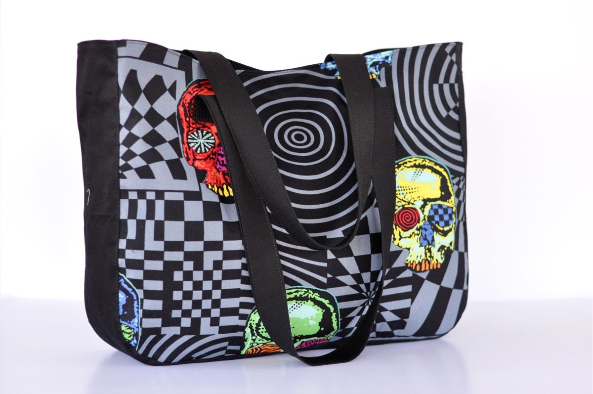 Head trip Skulls - Large tote purse - Punk Rock