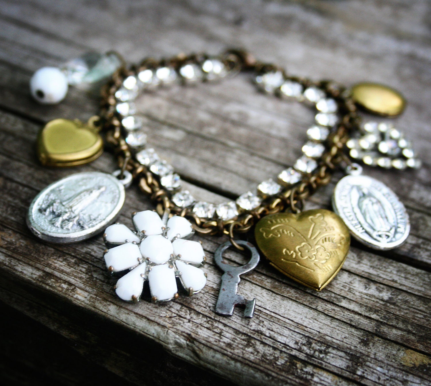 Vintage Rhinestone Charm Bracelet