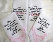 Four Personalized Wedding Handkerchiefs for Parents of Bride and Groom