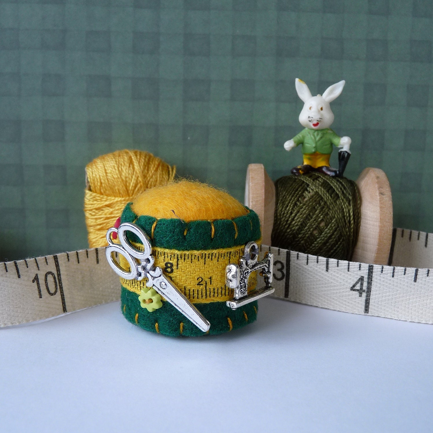 Green and Gold Tools of the Trade Bottle Cap Pincushion
