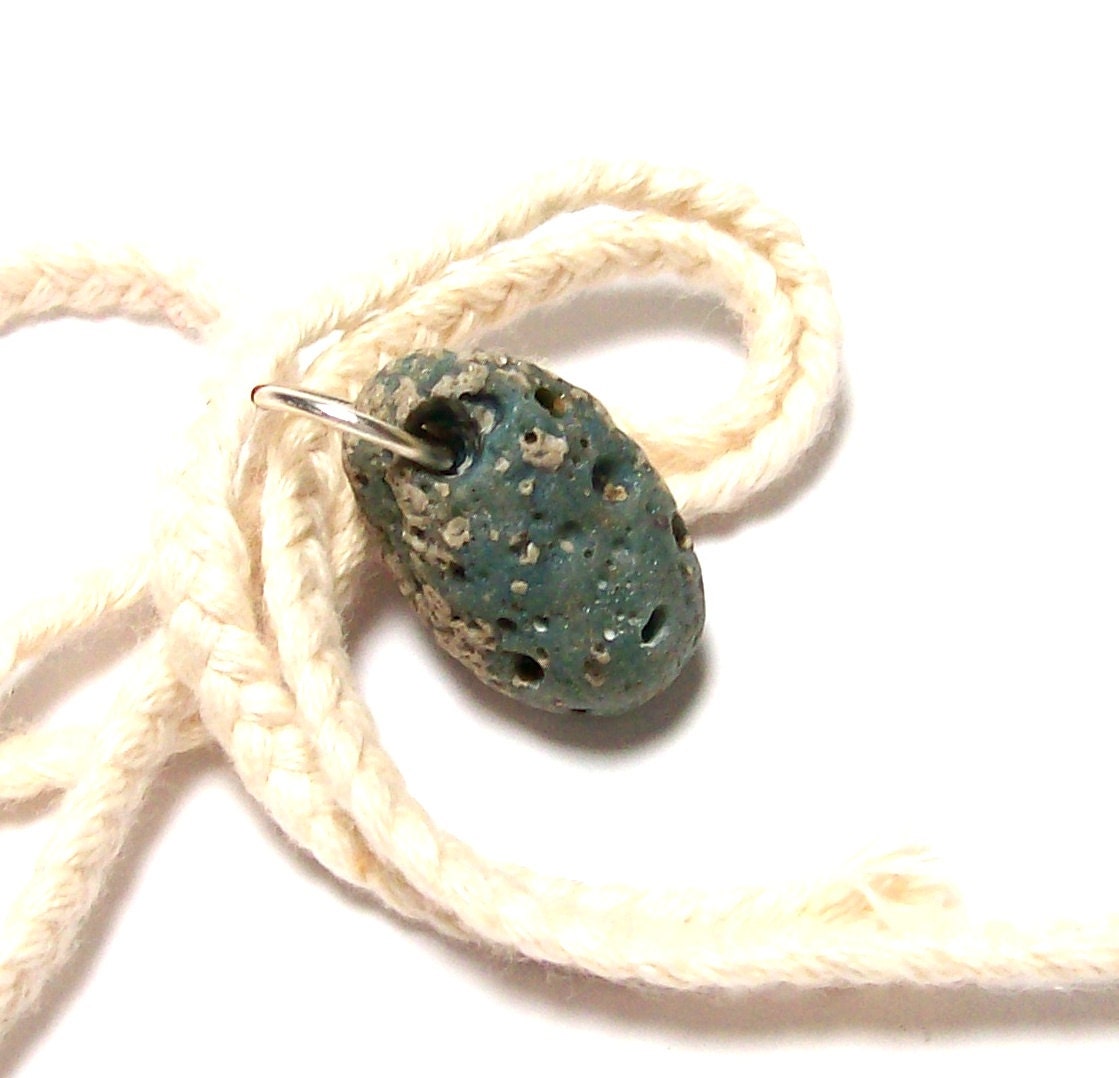 Robin Blue Sea Glass Pebble Drilled Beach Slag Stone Jewelry Pendant Bead - "Nest Egg" by StoneMe