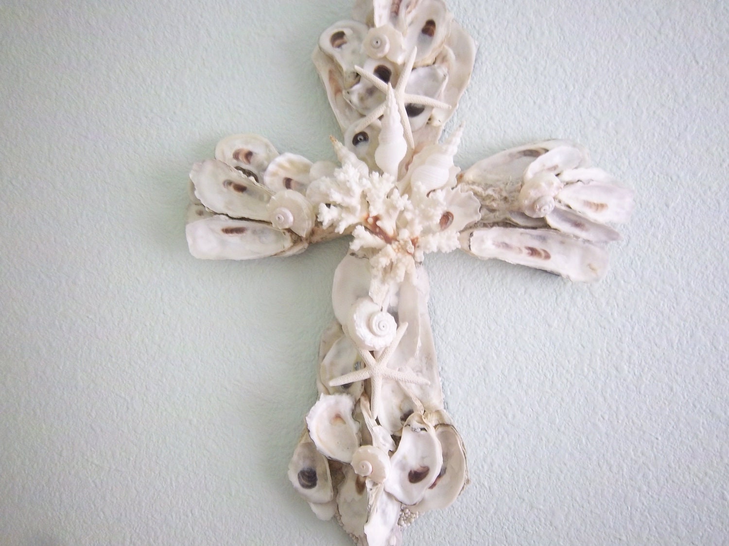 Beach decor-Large hanging Oyster shell Cross