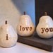 Birthday gift ... i love you... ...Three handmade decorative polymer clay pears ... 3 Word Pears, white