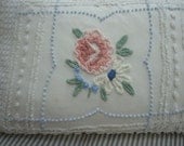 Chenille DOWN Pillow 16x24 Vintage Bedspread Fabric French White Cottage Pink Flower Shabby Chic