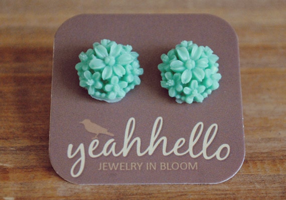 teal floral bouquet earrings by yeahhello